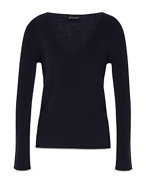 Armani Collezioni V Neck Sweater In Solid Dark