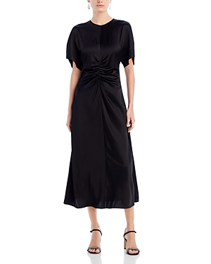 Fabiana Filippi Ruched Wool-satin A-line Midi Dress In Nero