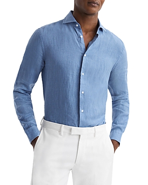 Reiss Ruban Slim Fit Linen Shirt In Airforce Blue