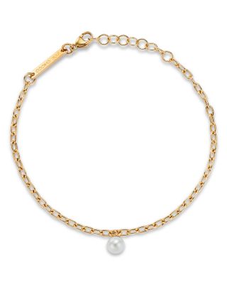 Zoe Chicco 14K Yellow Gold Pearls Cultured Freshwater Pearl Dangle Chain Link Bracelet