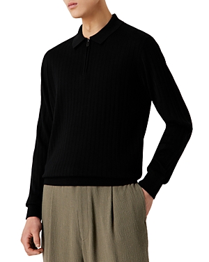 Armani Collezioni Long Sleeve Quarter Zip Sweater In Solid Black