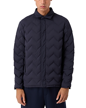 Armani Collezioni Chevron Quilted Down Jacket In Solid Blue
