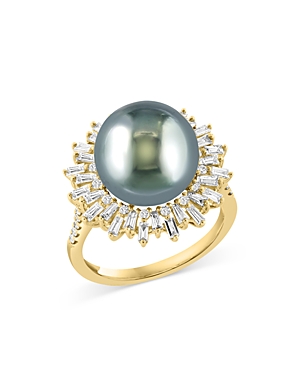 Bloomingdale's Diamond (0.78 ct. t.w.) & Black Tahitian Pearl (12 mm) Ring in 14K Yellow Gold
