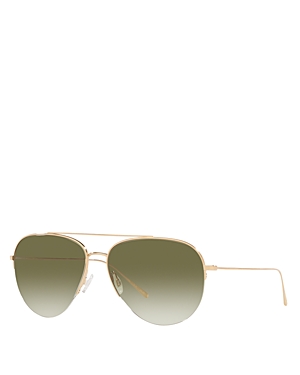 Shop Oliver Peoples Cleamons Pilot Sunglasses, 60mm In Gold/green Gradient