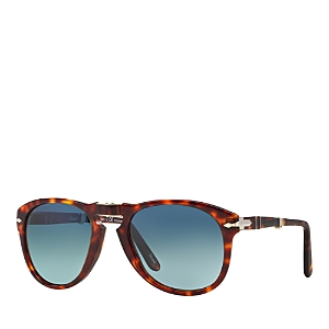 Persol Folding Polarized Keyhole Sunglasses In Havana/blue Polarized Gradient