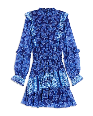 Aqua Girls' Long Sleeve Ruffle Dress, Little Kid, Big Kid - 100% Exclusive In Blue