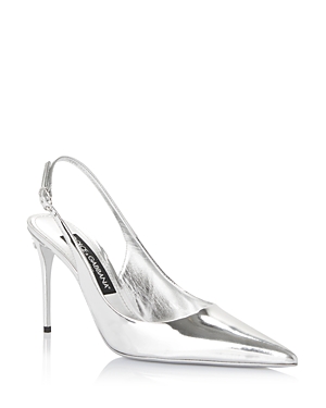 Shop Dolce & Gabbana Women's Pointed Toe Slingback High Heel Pumps In Silver