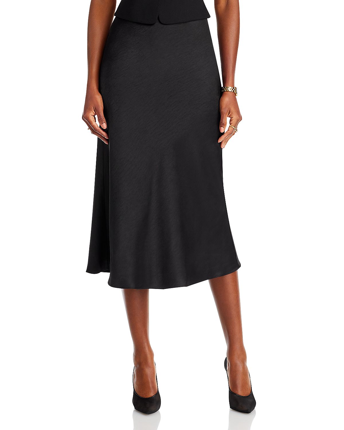 Aqua Midi Satin Slip Skirt - Exclusive