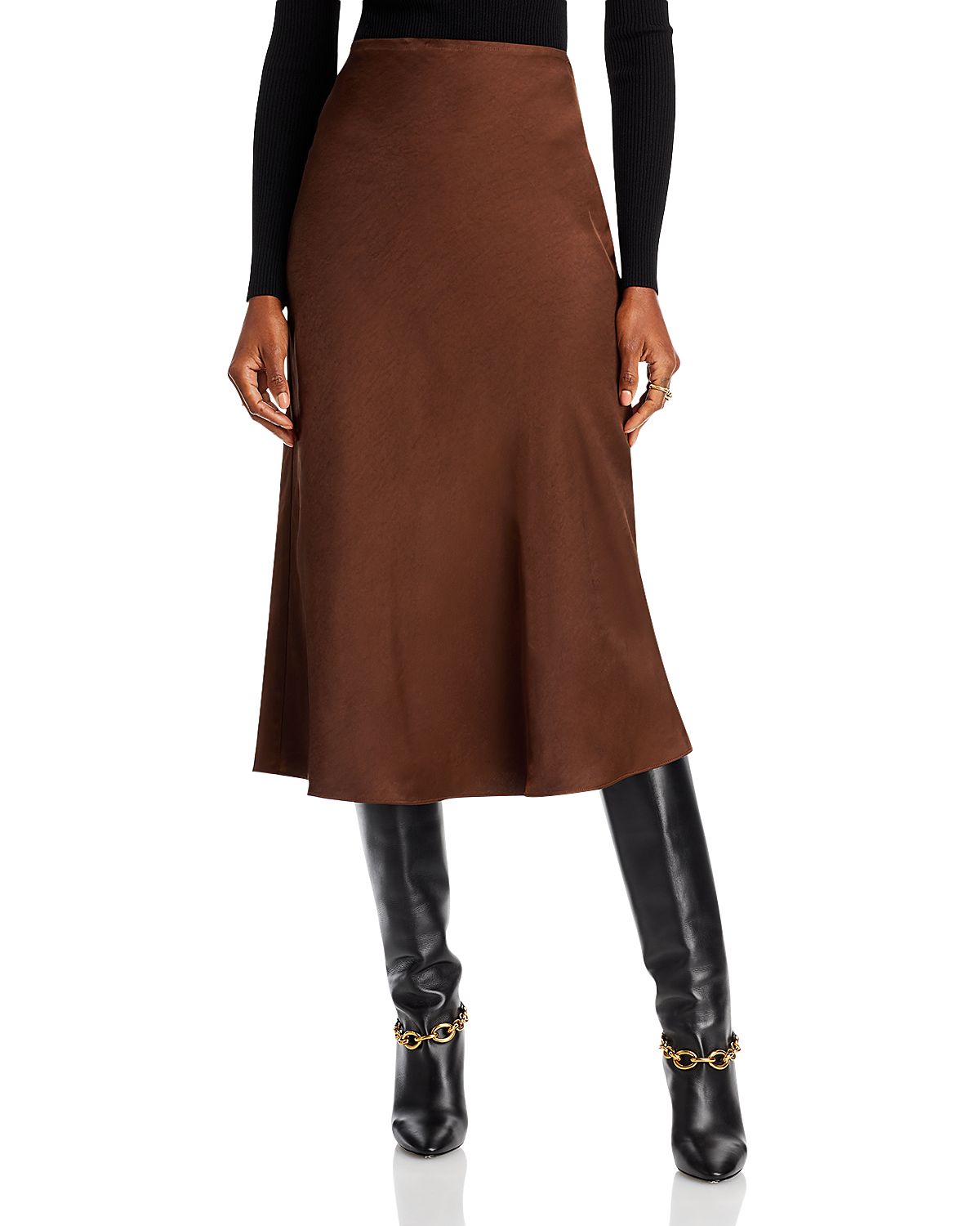 Aqua Midi Satin Slip Skirt - Exclusive