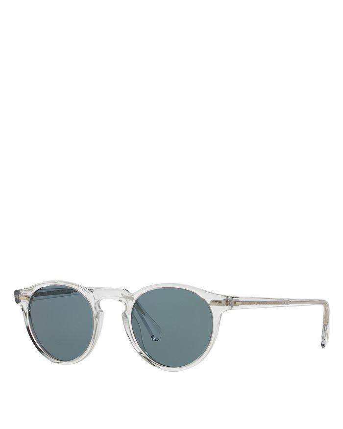 Shop Oliver Peoples Gregory Peck Round Sunglasses, 50mm In Gray/blue Solid