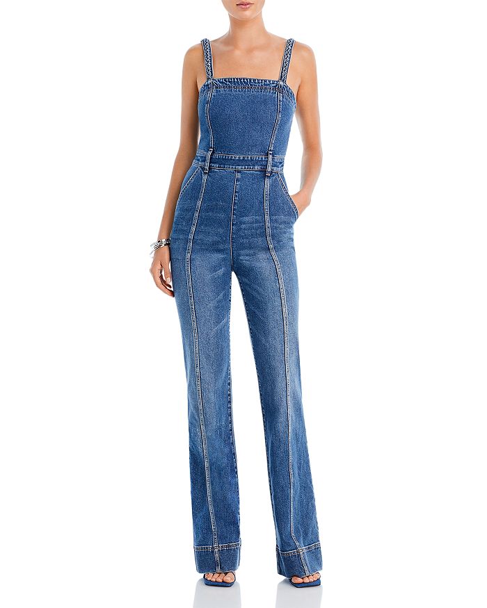 Alice and Olivia Melody Braided Strap Denim Jumpsuit