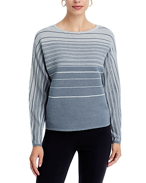T Tahari Stripe Dolman Sleeve Crewneck Sweater In Grey Heather