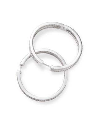 Diamond Baguette & Round Inside Out Hoop Earrings in 14K White Gold, 3.0 tcw