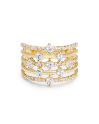 Diamond Multirow Statement Ring in 14K Yellow Gold, 1.0 tcw