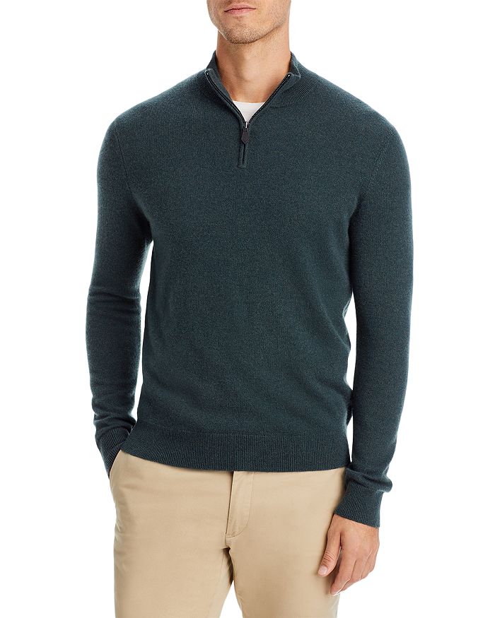 The Men s Store at Bloomingdale s Slate Green Cashmere Half Zip Sweater Exclusive Bloomingdale s