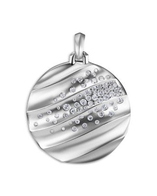 Sterling Silver Cable Edge Pav&eacute; Diamond Pendant