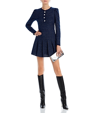 Aqua Tweed Pleated Mini Dress - 100% Exclusive In Navy