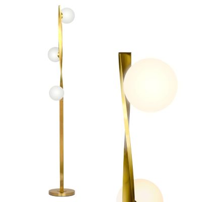 Nola – Mid-Century Modern 3 Globe Floor Lamp for Living Room Bright Lighting – Contemporary LED Twisting Standing Lamp for Bedrooms & Offices – Gold Indoor Pole Light
