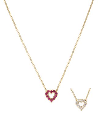 Roberto Coin - 18K Yellow Gold Diamond & Ruby Reversible Heart Pendant Necklace, 17"