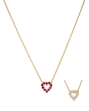 Roberto Coin 18k Yellow Gold Diamond & Ruby Reversible Heart Pendant Necklace, 17 In Gold/multi