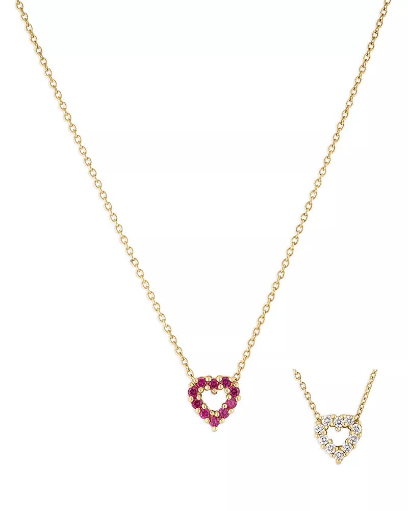 Roberto Coin 18K Yellow Gold Diamond & Ruby Reversible Heart Pendant Necklace, 17