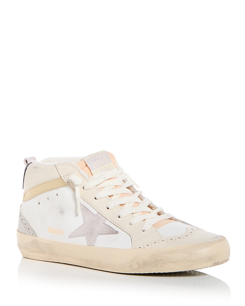 Golden Goose Mid Star Distressed Suede-trimmed Leather Sneakers In White