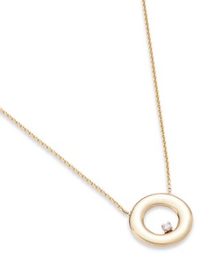 14K Yellow Gold Diamond Circle Pendant Necklace, 16"
