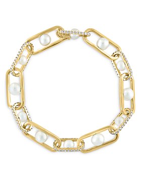 Bloomingdale's - Diamond (1.54 ct. t.w.) & Multi Freshwater Pearls Link Bracelet in 14K Yellow Gold