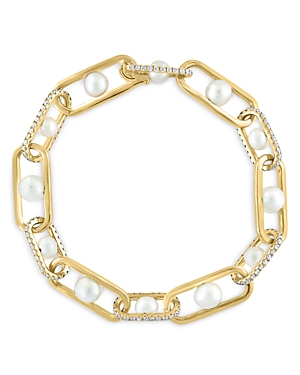 Bloomingdale's Diamond (1.54 ct. t.w.) & Multi Freshwater Pearls Link Bracelet in 14K Yellow Gold