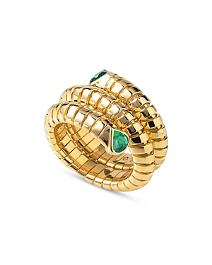Shop Marina B 18k Yellow Gold Trisola Emerald Coil Ring In Green/gold