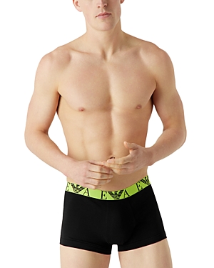Armani Collezioni Armani Cotton Blend Contrast Logo Waistband Regular Fit Trunks, Pack Of 3 In Black