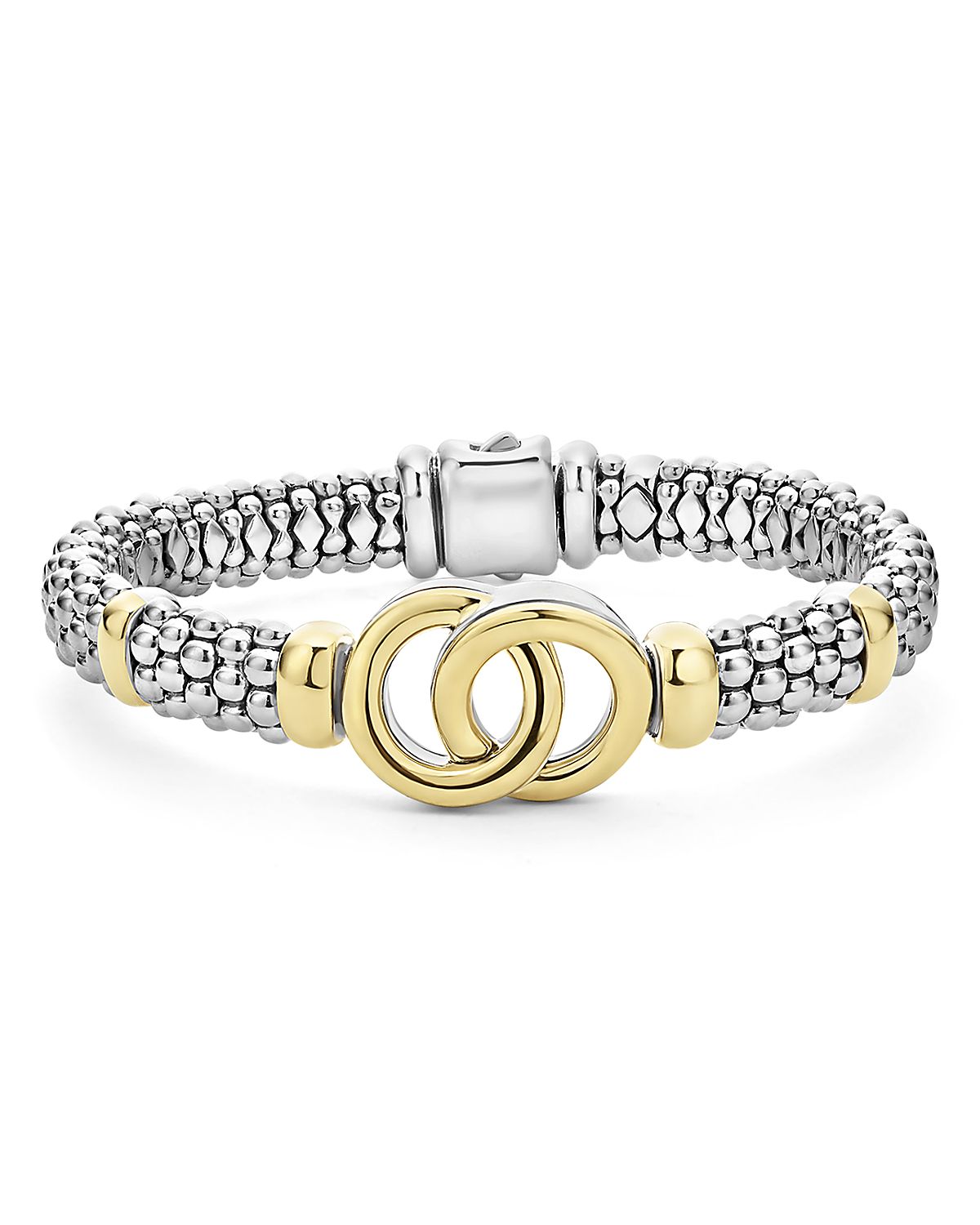 Lagos 18K Yellow Gold & Sterling Silver Signature Caviar Interlocking Circle Beaded Bracelet