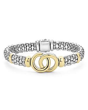 Shop Lagos 18k Yellow Gold & Sterling Silver Signature Caviar Interlocking Circle Beaded Bracelet In Gold/silver