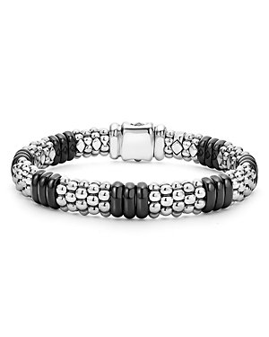 Shop Lagos Sterling Silver Black Caviar Black Ceramic Beaded Bracelet In Black/silver