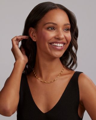 18K Yellow Gold Signature Caviar Polished & Bead Link Statement Necklace, 18"