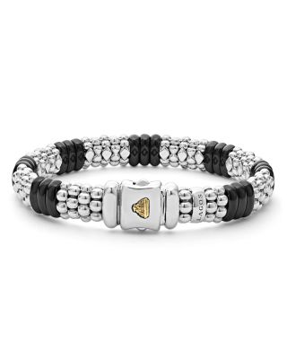 Sterling Silver Black Caviar Black Ceramic Beaded Bracelet