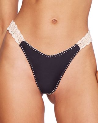 Capittana Alessia Crochet Trim Bikini Bottom In Black