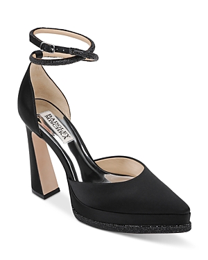 Shop Badgley Mischka Women's Elaina Ankle Strap Pointed Toe High Heel Pumps In Black Satin