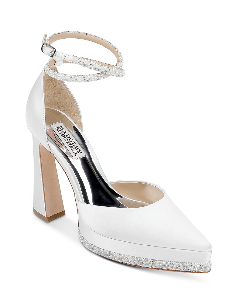 BADGLEY MISCHKA WOMEN'S ELAINA ANKLE STRAP POINTED TOE HIGH HEEL PUMPS