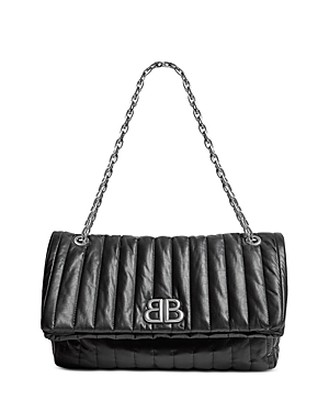 Photos - Women Bag Balenciaga Monaco Medium Quilted Chain Shoulder Bag Black/Silver 7659452AA 