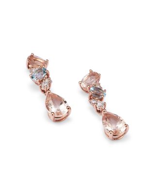 Morganite, Aquamarine, & Diamond Drop Earrings in 14K Rose Gold