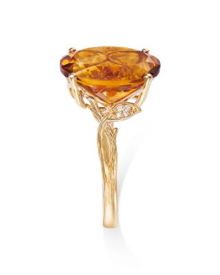 Red Citrine & Diamond Accent Statement Ring in 14K Yellow Gold
