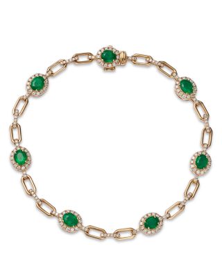 Bloomingdale's Fine Collection Emerald & Diamond Halo Link Bracelet in 14K Yellow Gold