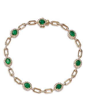 Bloomingdale's Emerald & Diamond Halo Link Bracelet In 14k Yellow Gold In Emerald/gold