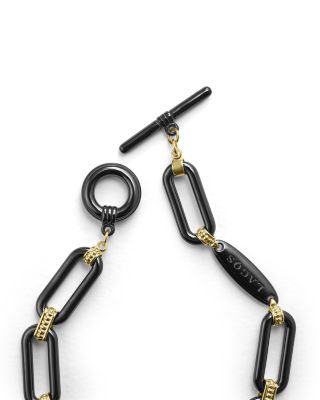 18K Yellow Gold Signature Caviar Black Ceramic Link Toggle Bracelet