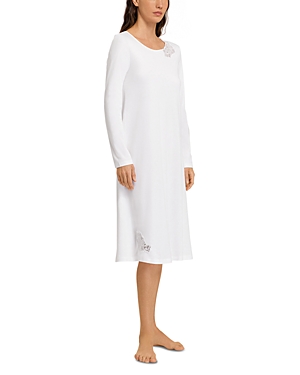 Shop Hanro Naila Cotton Embroidered Nightgown In White