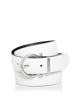 Shop Ferragamo Men's Gancini Buckle Reversible Leather Belt In Optic White