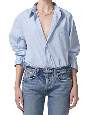Citizen Of Humanity Shay Stripe Cotton Button-up Shirt In Skyway Stripe