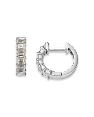 Diamond Emerald Cut Diamond Huggie Earrings in 18K White Gold, 1.0 tcw