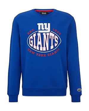 Shop Hugo Boss Nfl New York Giants Cotton Blend Printed Regular Fit Crewneck Sweatshirt In Medium Blue